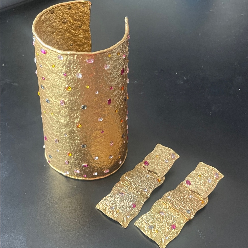 Zara Gold Cuff Bracelet with Multicolor Gems